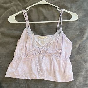 PacSun L.A. Hearts collection. Lavender lace tie front top. White star print.